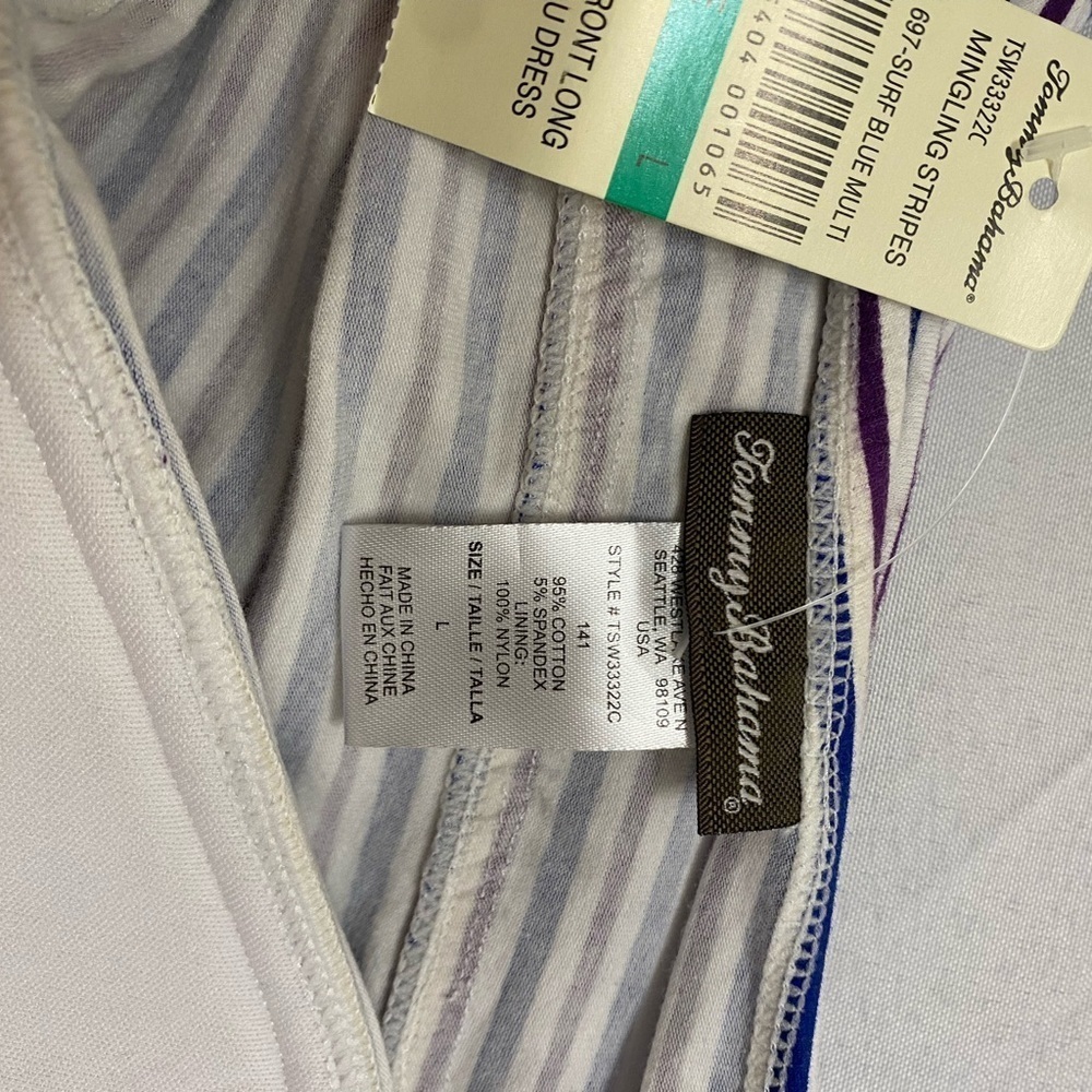 Tommy Bahama Mingling stripes Twist front long Long Bandeau Dress Size L - Picture 7 of 9